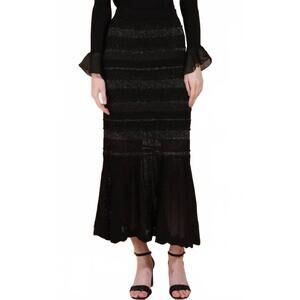 NEW JESSIE LIU pointelle knit lurex skirt in black